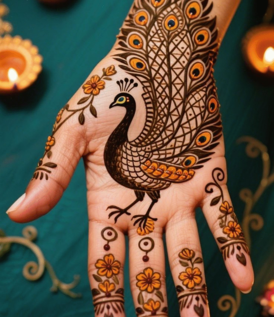 mehroon peacock mehndi design