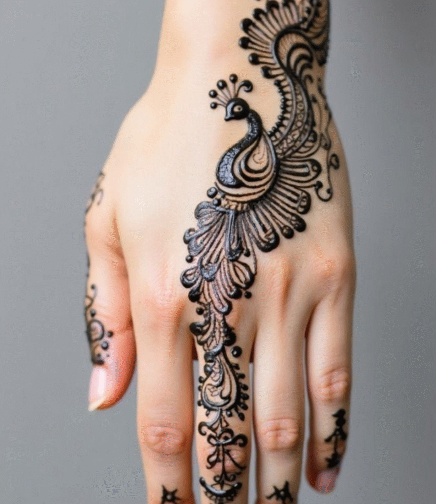 peacock back hand mehndi design