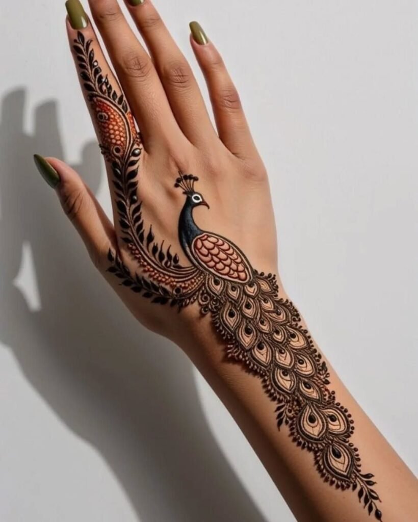 peacock mehndi design back hand