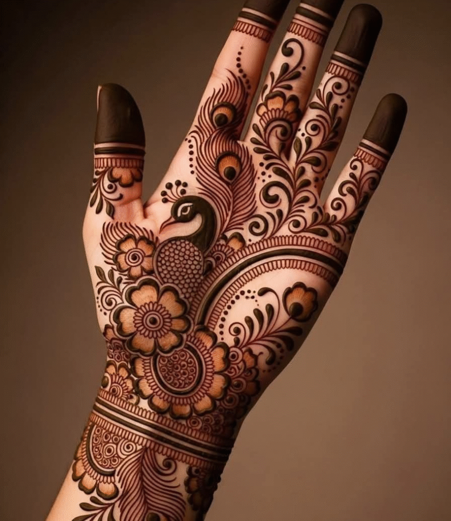 peacock mehndi design dark