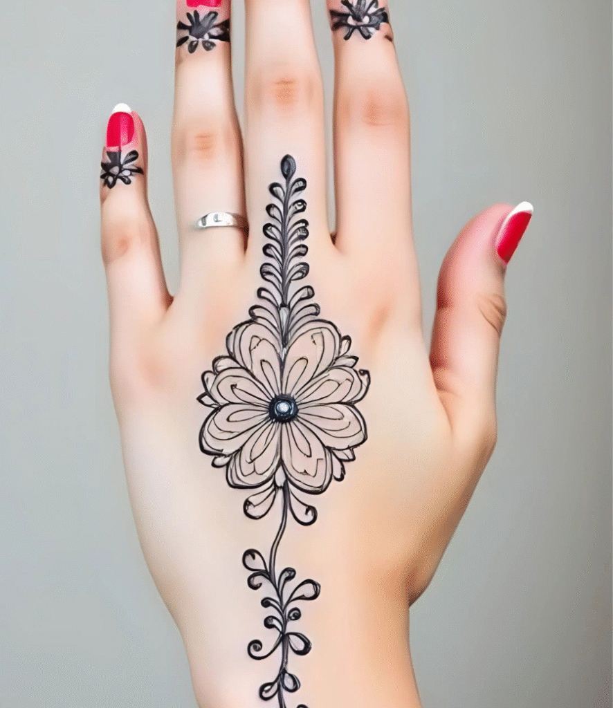 short mehndi design front hand