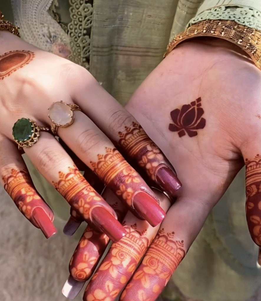 aesthetic lotus mehndi design back hand