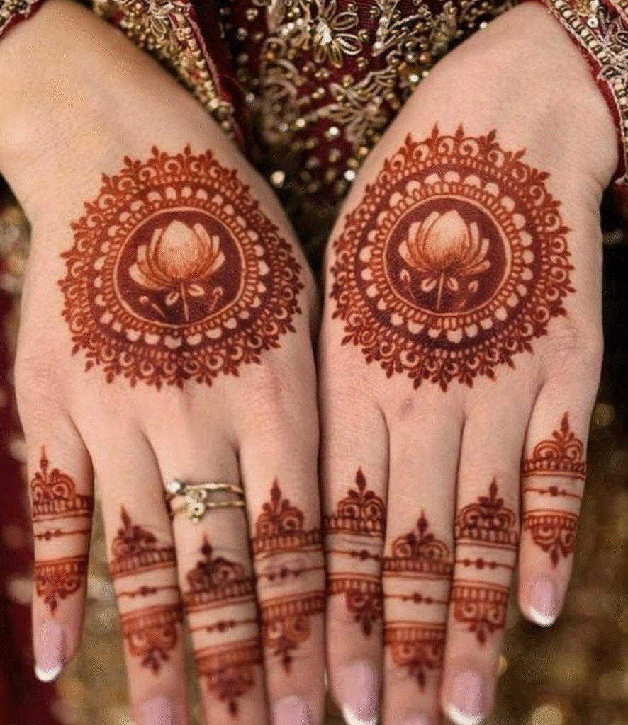 aesthetic lotus mehndi design front hand