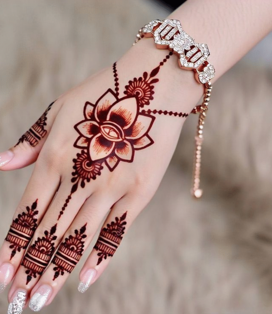 aesthetic minimal lotus mehndi simple design