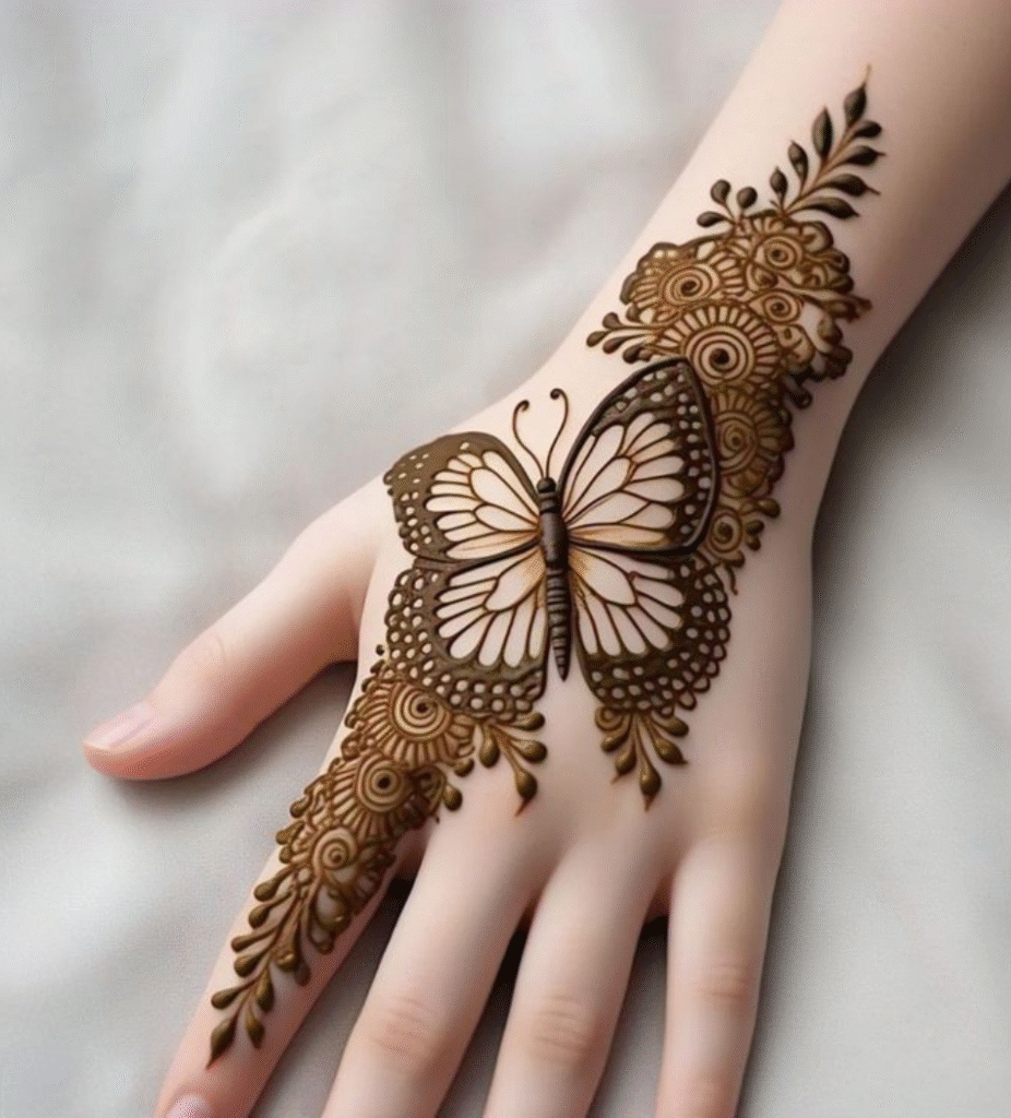 stylish butterfly mehndi design