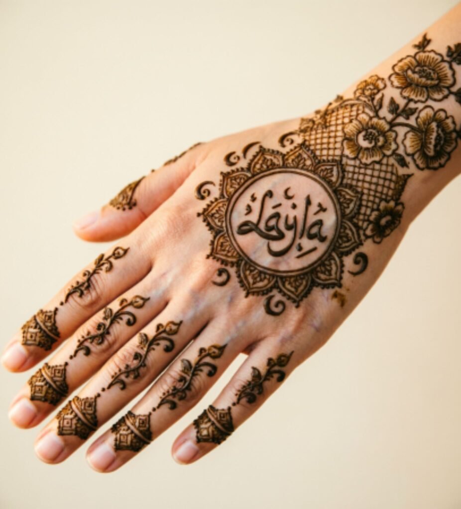 Finger and Back Name Mehndi
