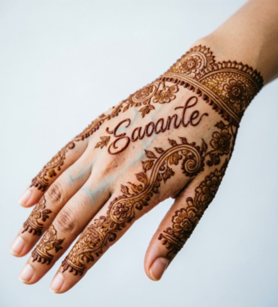 Finger and Hand Back Name Mehndi

