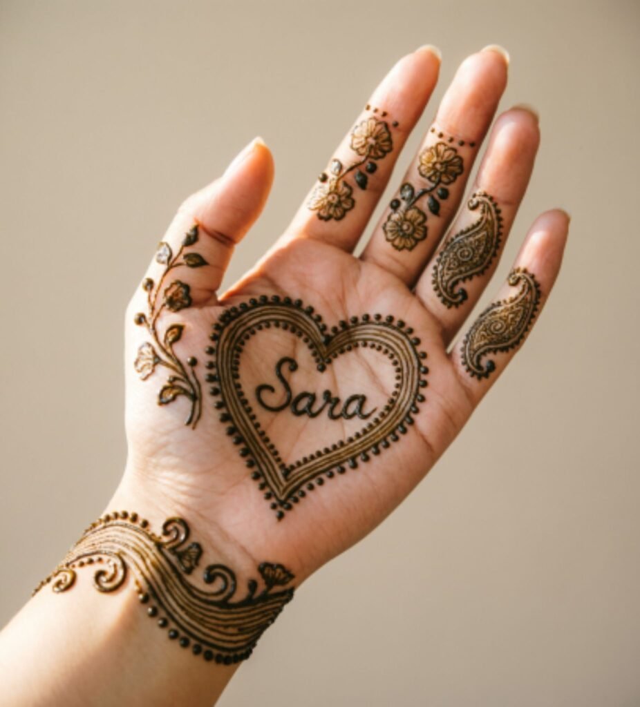 Heart Shaped Name Mehndi 
