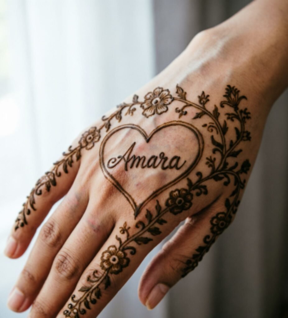 Heart Shaped Name Mehndi Patterns

